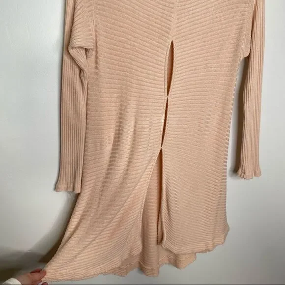 FREE PEOPLE We The Free Peach Pink Ribbed Mockneck Knit Sweater Dress - Size XS - Picture 7 of 7